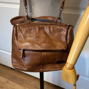 MJUS Women's Distressed Brown Leather Crossbody Bag with Adjustable Strap